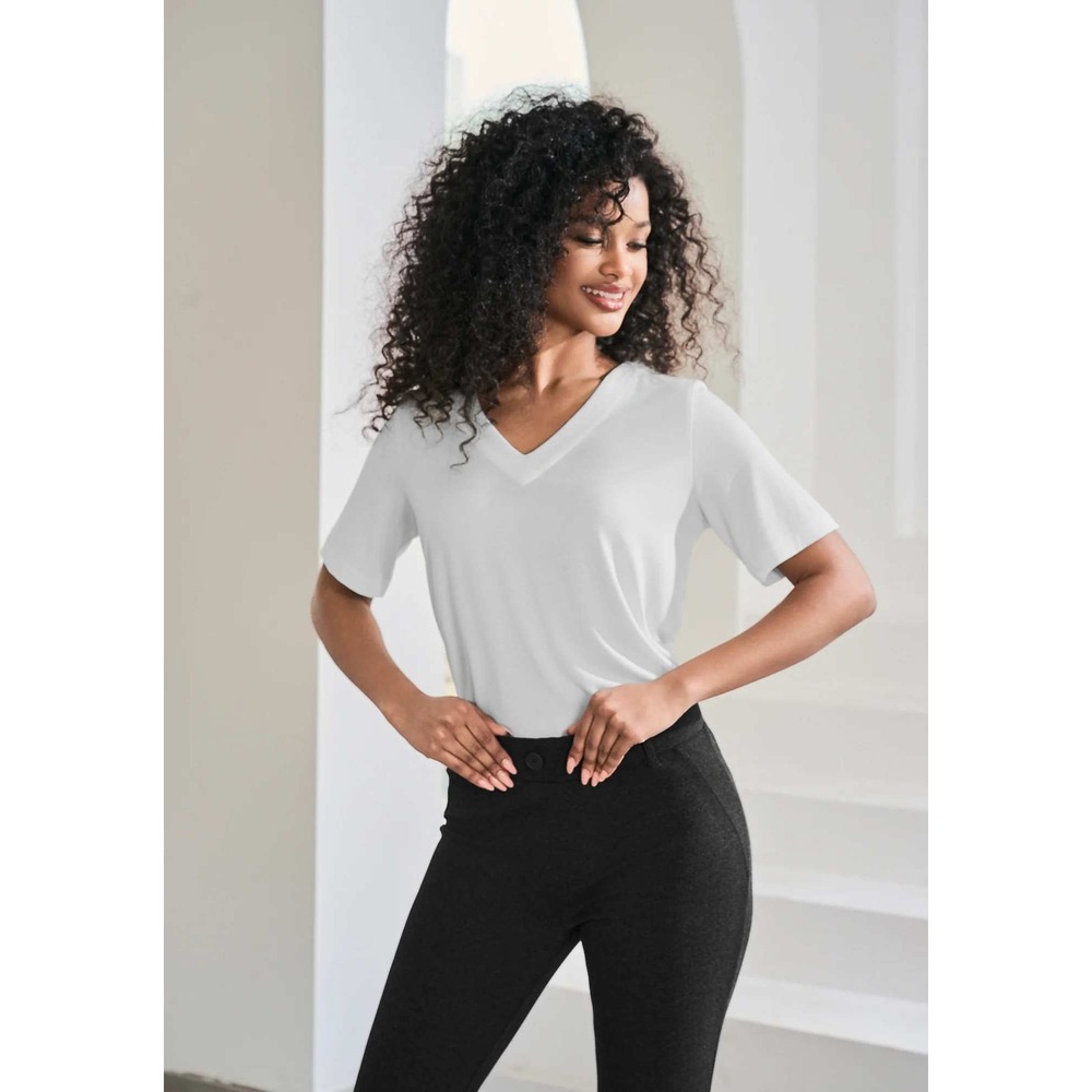 Betabrand Womens White V Neck T Essential Short Sleeve Casual Top 2XL